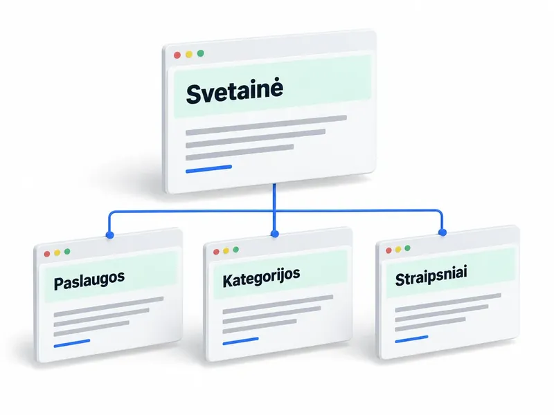 Svetainės paslaugų, kategorijų ir straipsnių puslapių ryšiai
