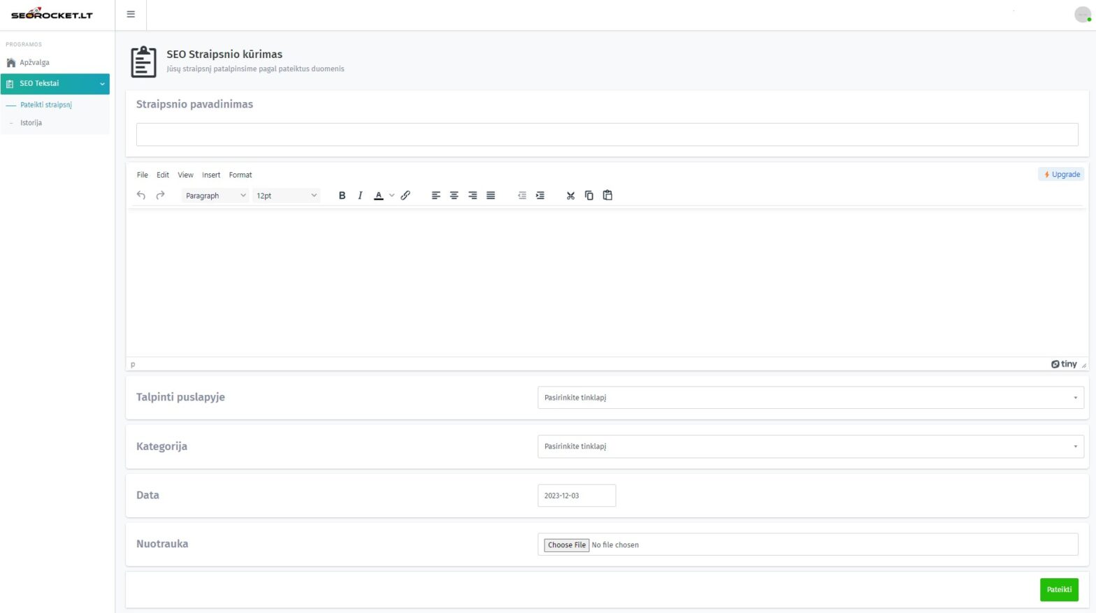 Straipsnių talpinimo informacija