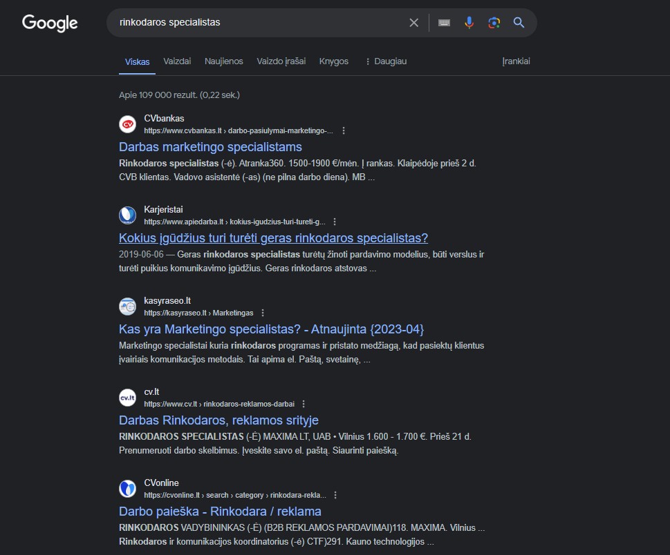 Rinkodaros specialistas raktažodis