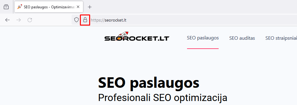 SSL sertifikato ikonėlės atvaizdavimas