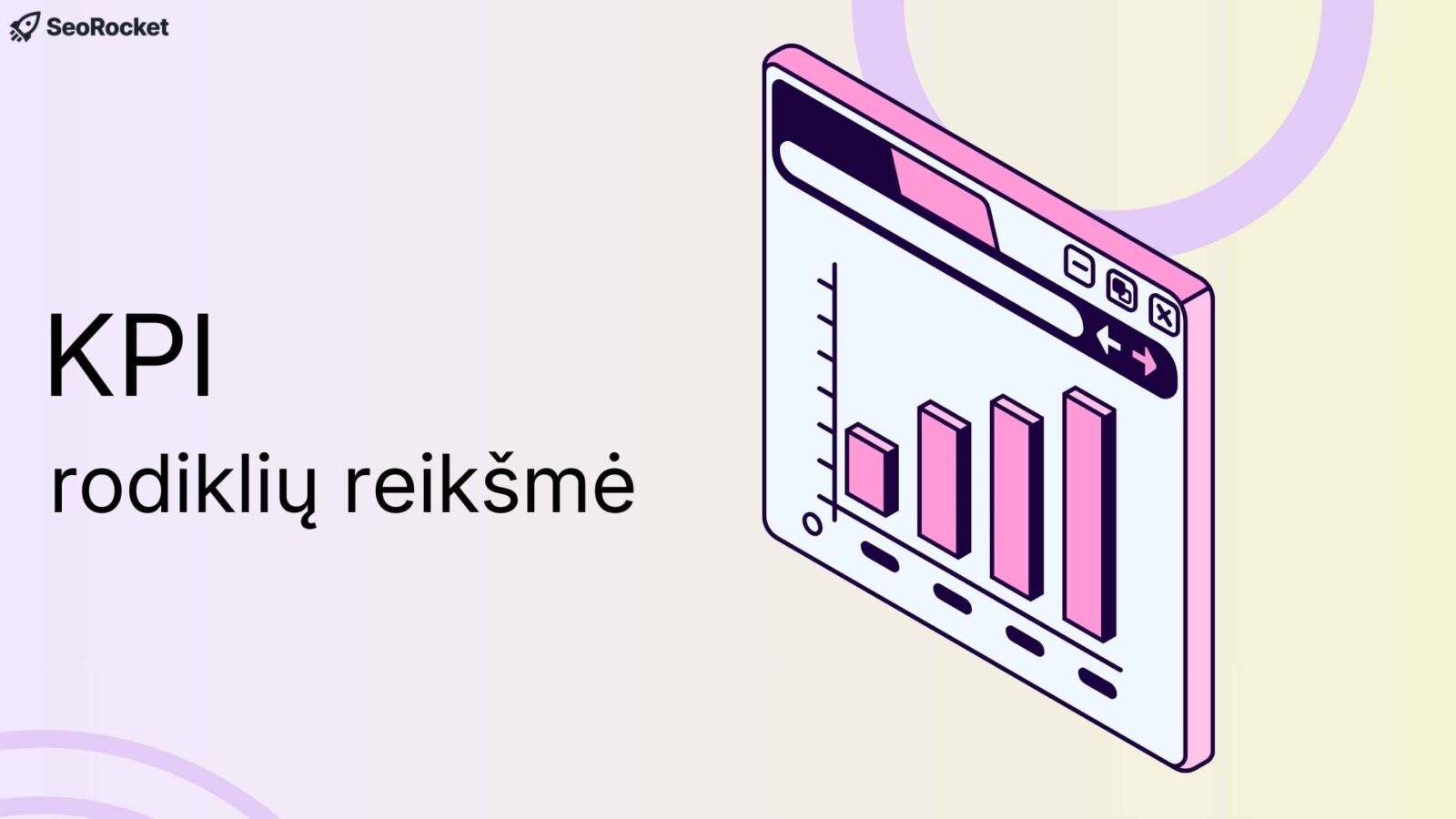 KPI rodiklių iliustracija – analitinis langas su augančia stulpeline diagrama, vaizduojantis veiklos rezultatų matavimą.
