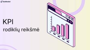 KPI rodiklių iliustracija – analitinis langas su augančia stulpeline diagrama, vaizduojantis veiklos rezultatų matavimą.