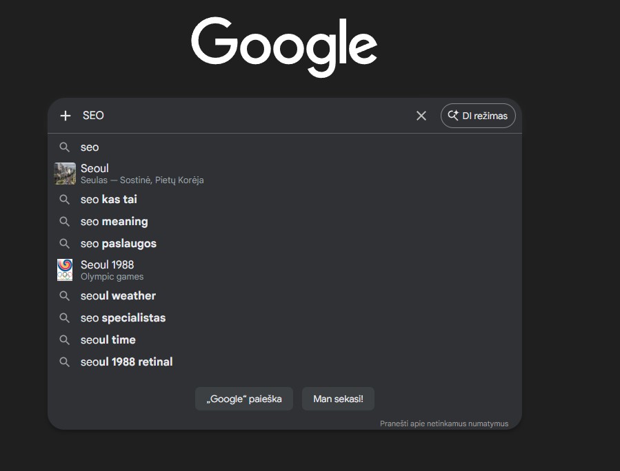 Google paieška SEO