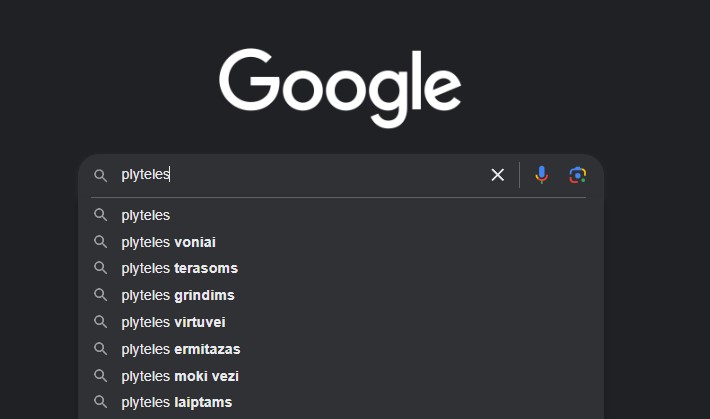 Plytelių raktažodžių pasiūlymas