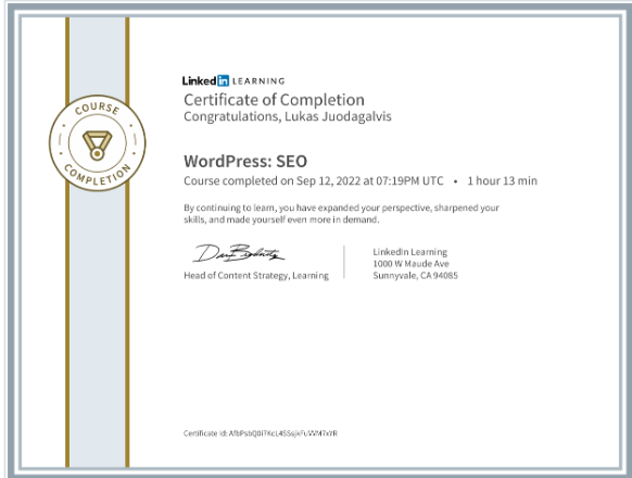 Wordpress SEO Linkedin Sertifikatas