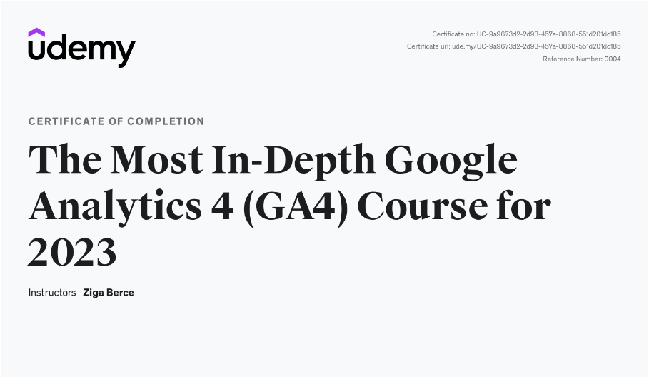 The most in-Depth Google analytics 4( GA4) Course For 2023 - Udemy Sertifikatas