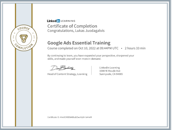 Google Ads Essential Training - Linkedin Sertifikatas