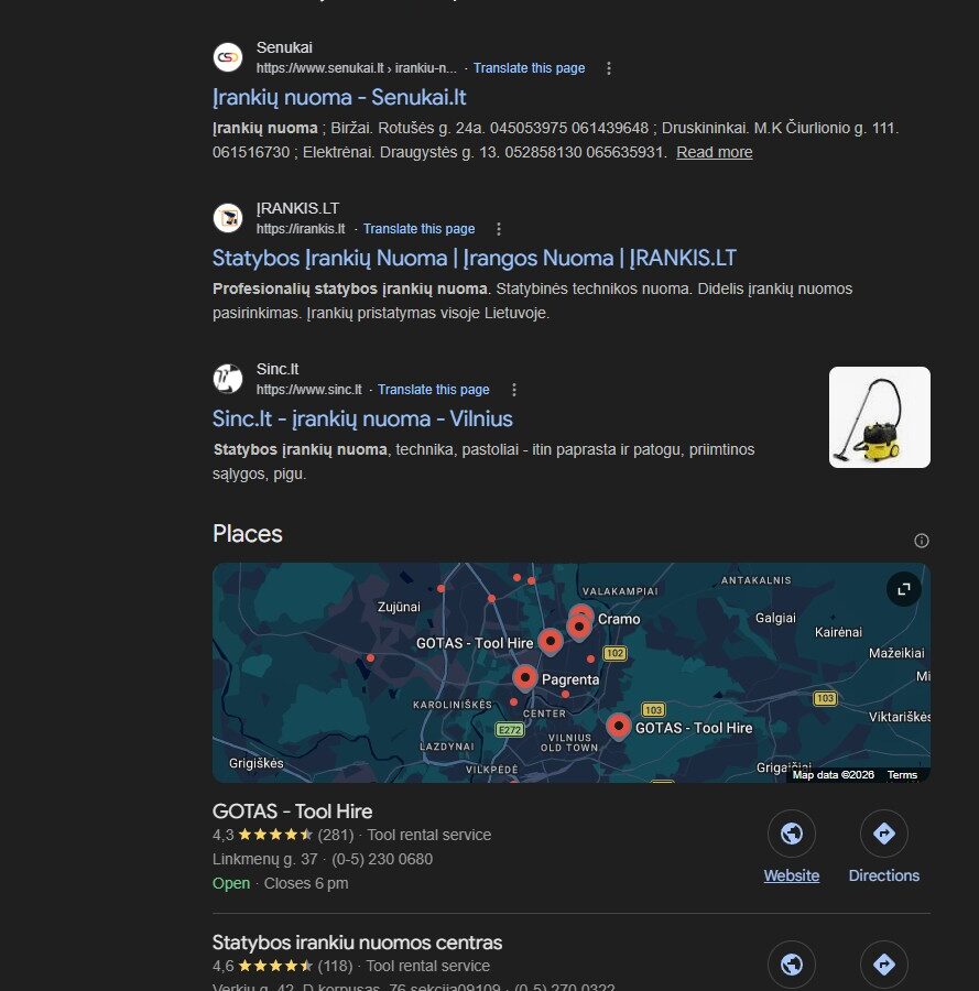 Įrankių nuoma užklausa