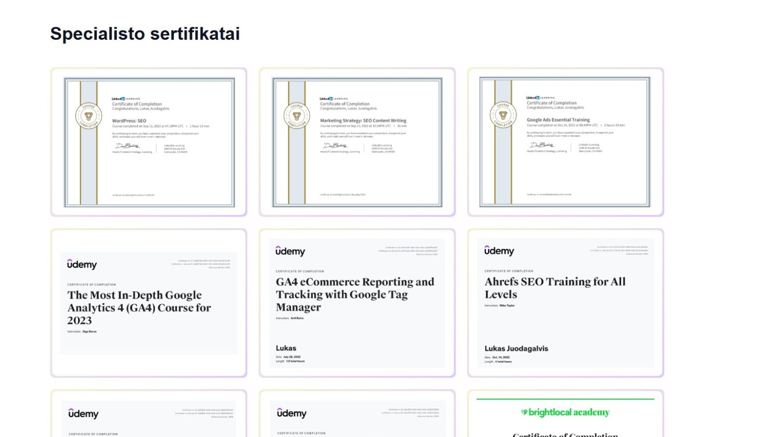 Specialisto sertifikatai