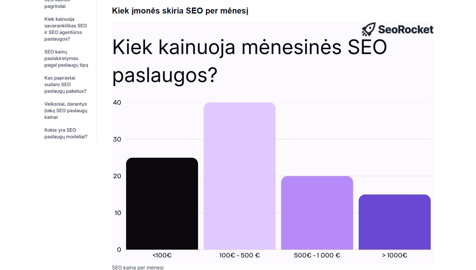 Vizualus turinys SEO paslaugų kainų