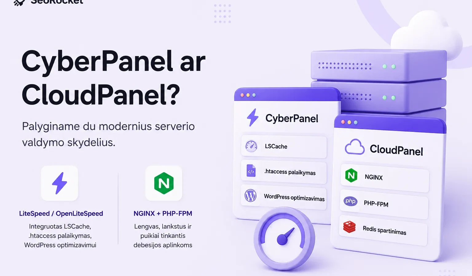CyberPanel ir CloudPanel serverio valdymo sprendimų palyginimas