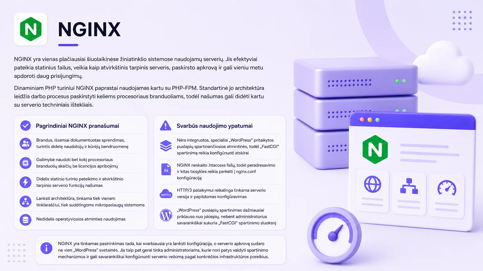 NGINX serverio funkcijų ir privalumų apžvalga
